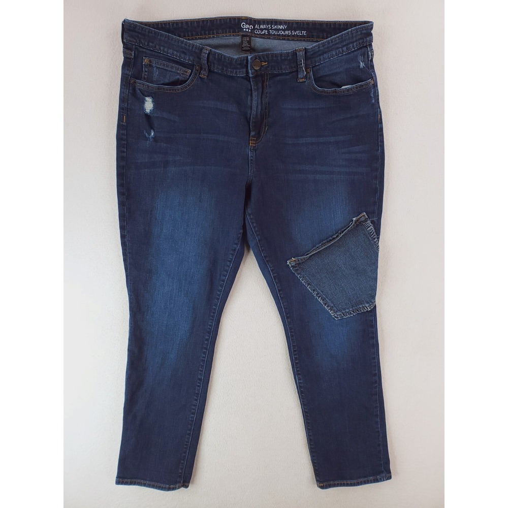 Gap Jeans Womens 18 Plus Always Skinny Distressed Patchwork Denim Pant Dark Wash